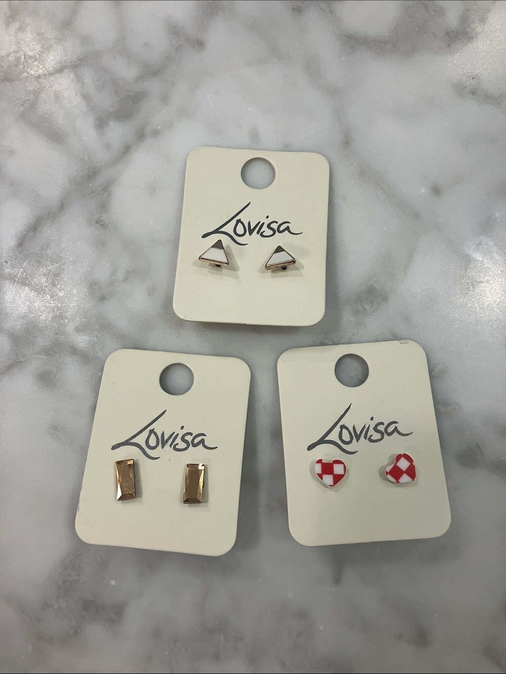 Lovisa Trio of Stud Earring Sets - White, Gold & Red- set of 3 pairs